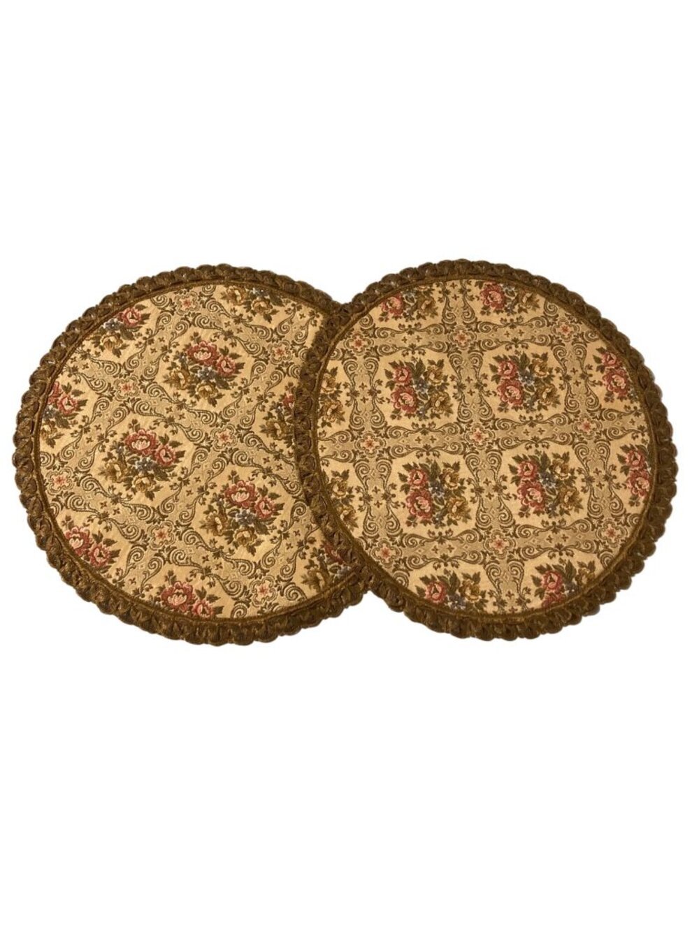 Vintage Round Floral Tapestry And Velvet Placemats Doilies Set of 2